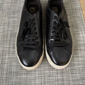 Bruno Magli Black Leather Low-Top Sneakers with White Sole